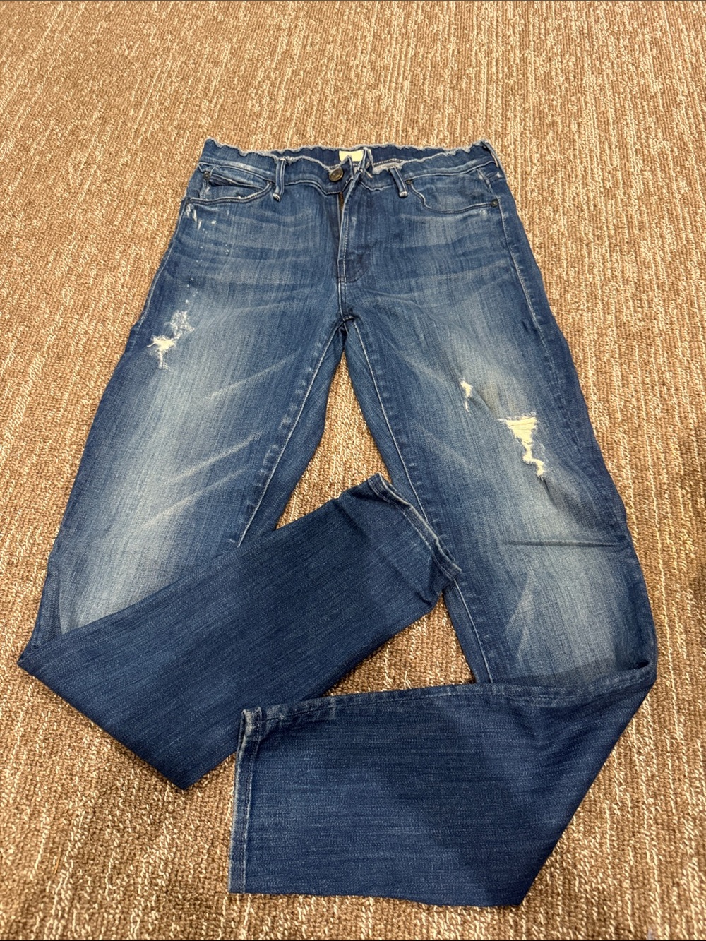 MOTHER Women's Skinny Jeans in Distressed Medium Blue